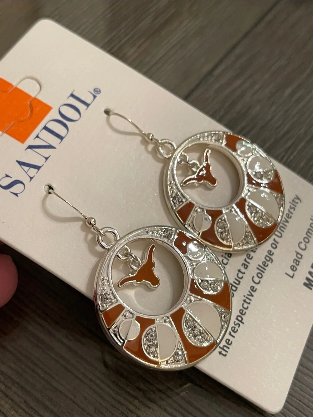 NWT SANDOL Texas Longhorns Rhinestone & Enameled Dangle Earrings